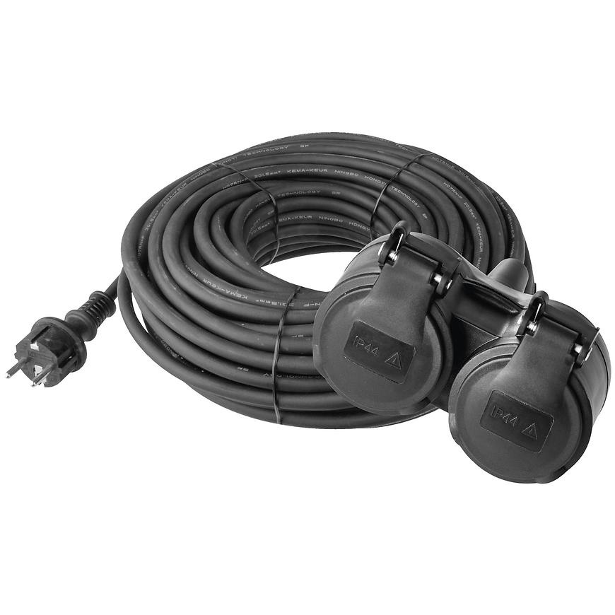 Venkovní prodlužovací kabel 15 m / 2 zásuvky / černý